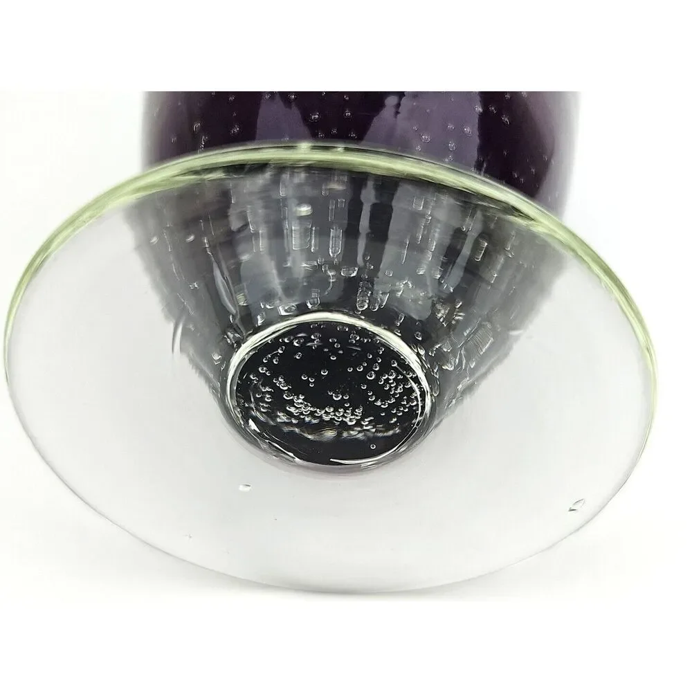 Hand Blown Amethyst Purple Vase Controlled Bubbles Clear Footed Base 8 in Tall